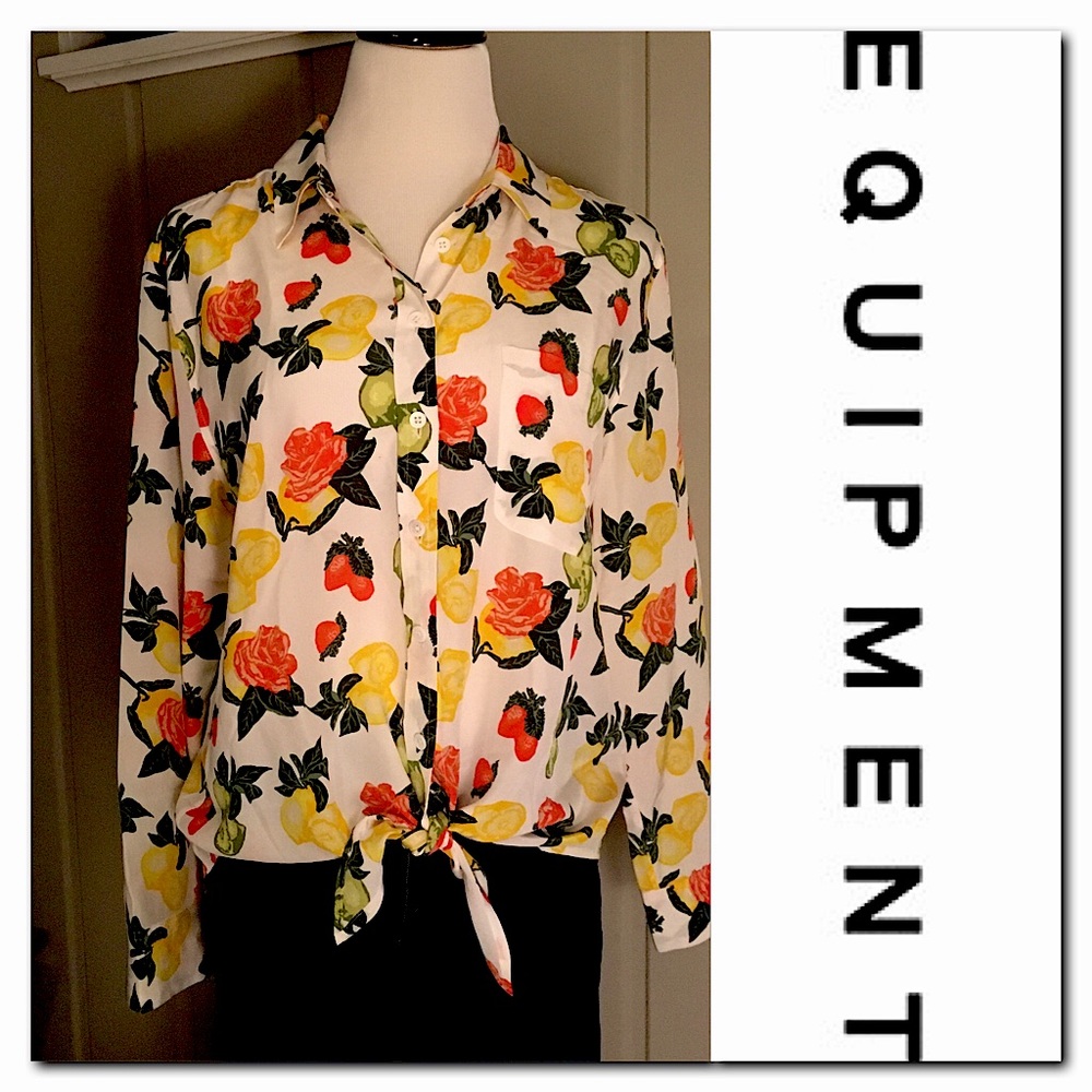 Tie-Front Silk Fruit and Floral Shirt